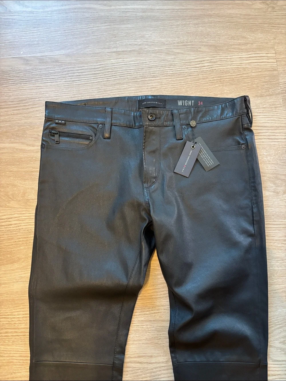 NWT John Varvatos Men’s 34x32 Sheep Leather Jeans Black Pants Designer New
